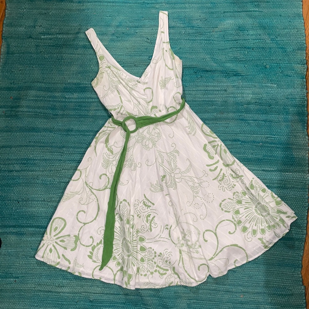 GUESS sundress, lime green & white ft. waist tie. Straps have been shortened